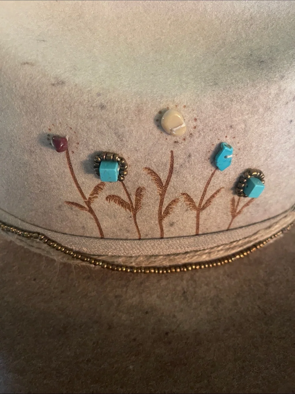 Free People Tan Embellished Felt Wide-Brim Hat